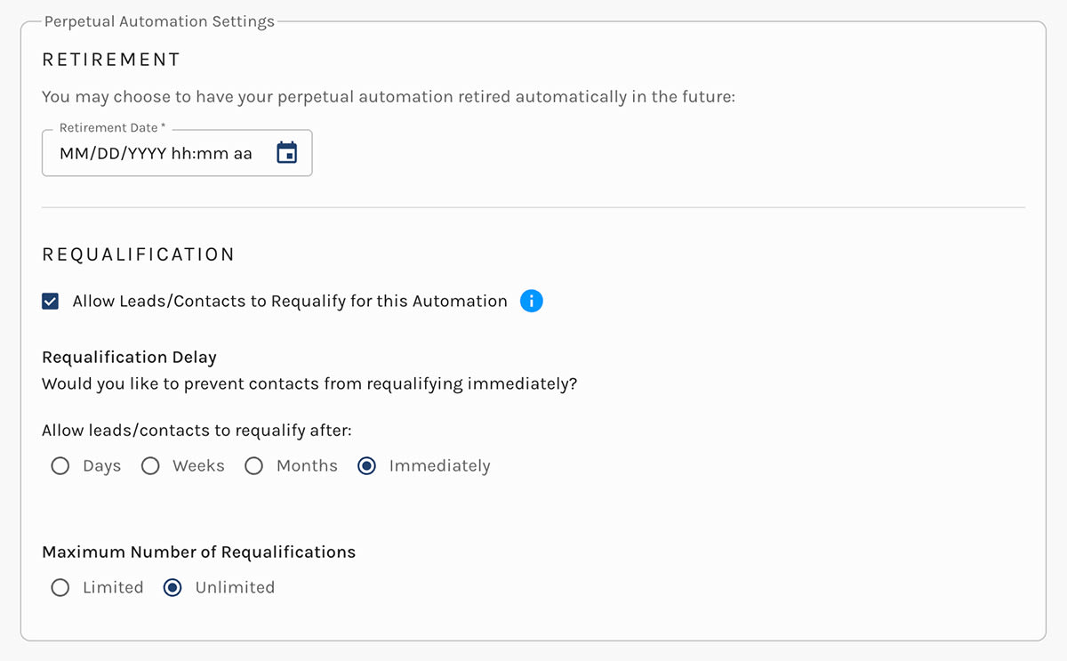 Paminga Workflow - Retirement Settings