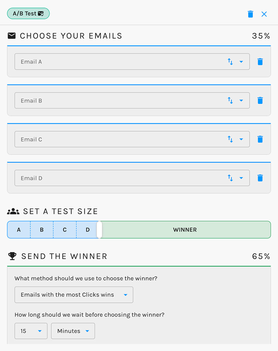 Paminga A/B Email Test Node Settings