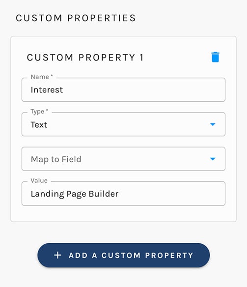 Landing Page Custom Properties