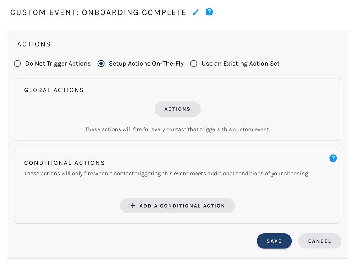 Custom Event actions trigger configuration in Paminga
