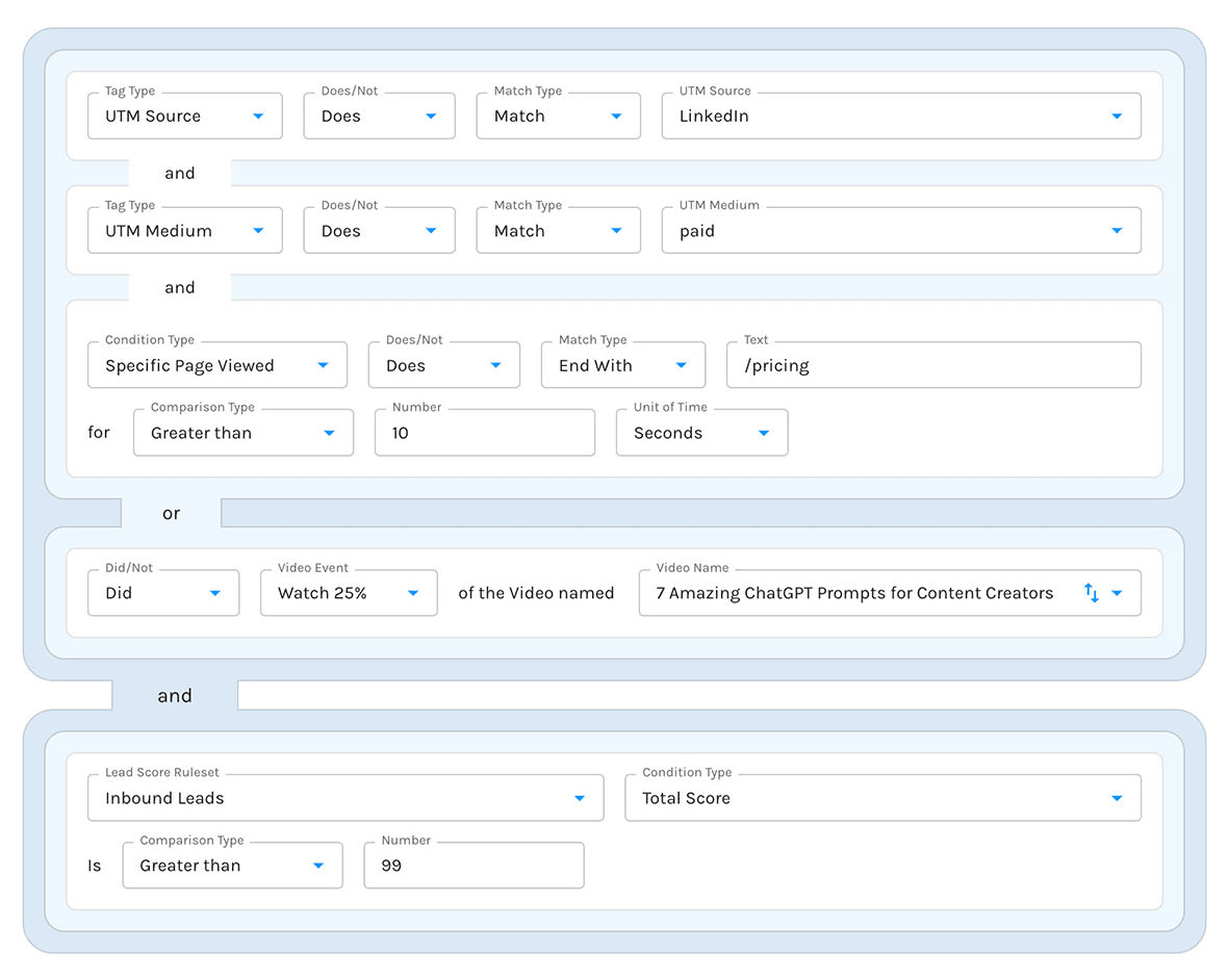 Complex segmentation conditions in Audience Builder