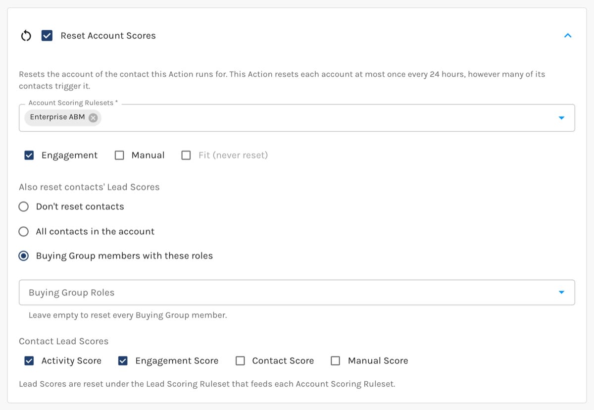 Reset Account Scores Action