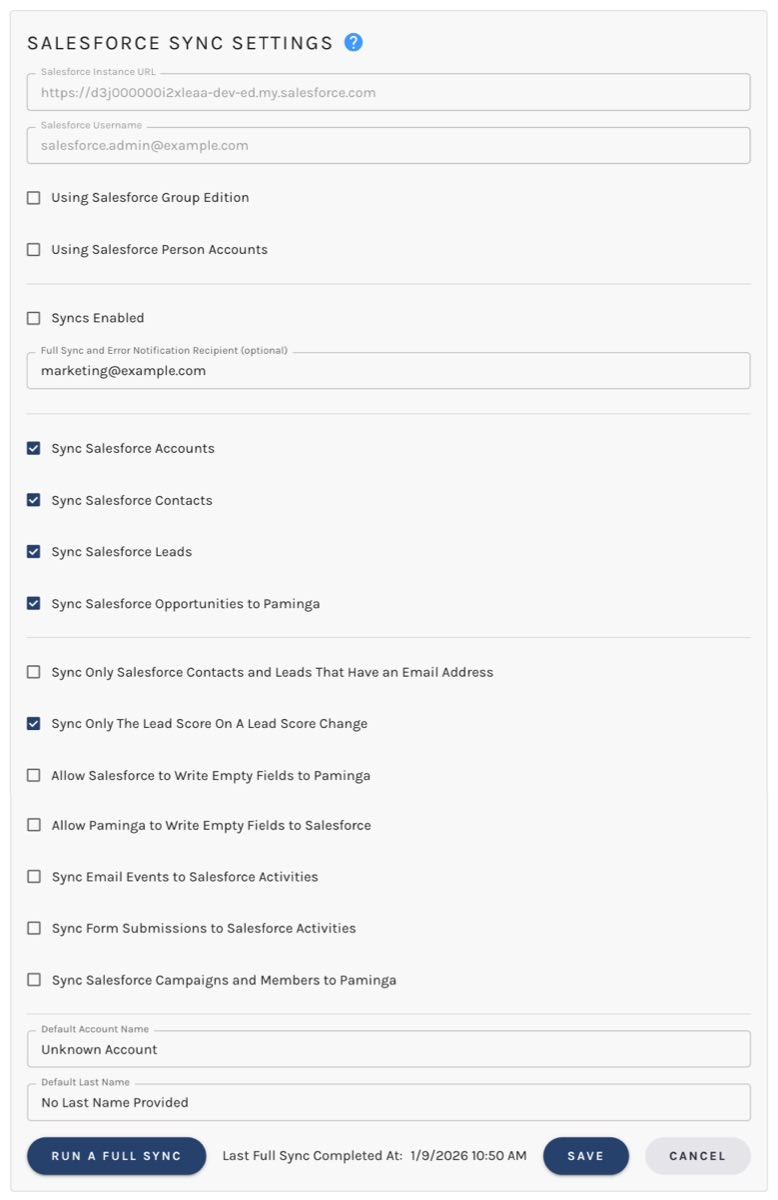 Salesforce Sync Settings