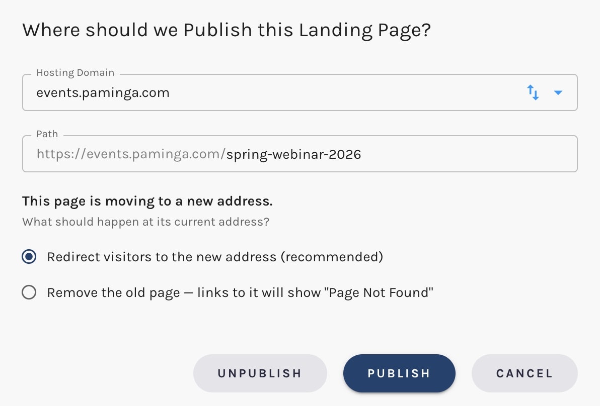 Moving a Published Landing Page