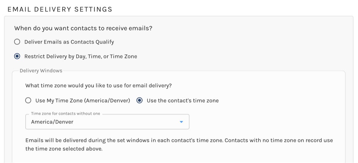 Delivery Windows – Contact Time Zone