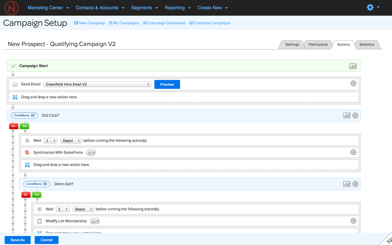 screenshot of the Net-Results marketing automation campaign builder