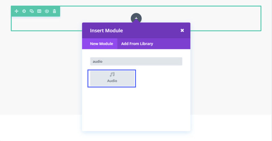 Add the audio module by selecting the grey plus sign in the Landing Page Builder.