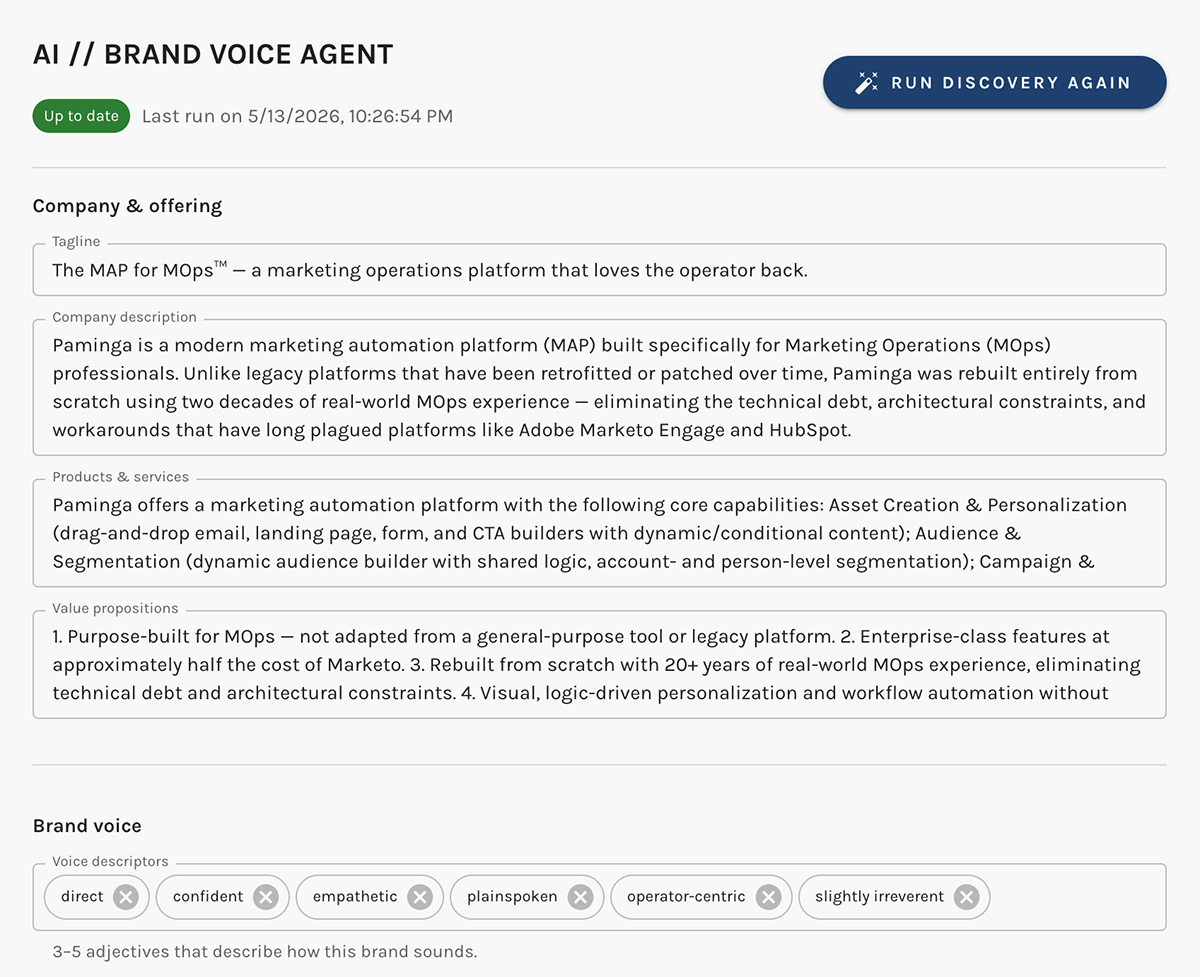Paminga IQ brand voice AI agent