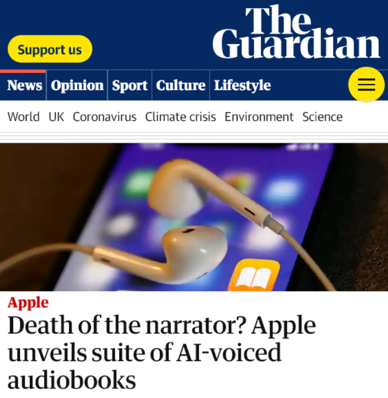 Death of the narrator? Apple unveils suite of AI-voiced audiobooks — The Guardian