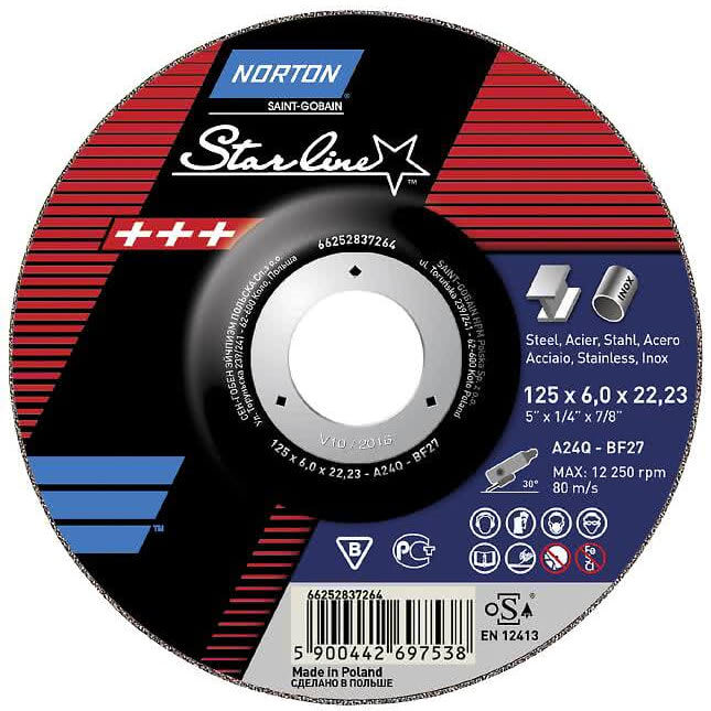 Navrondell 125x6,0x22,2 Norton, Starline Inox (10/pk)