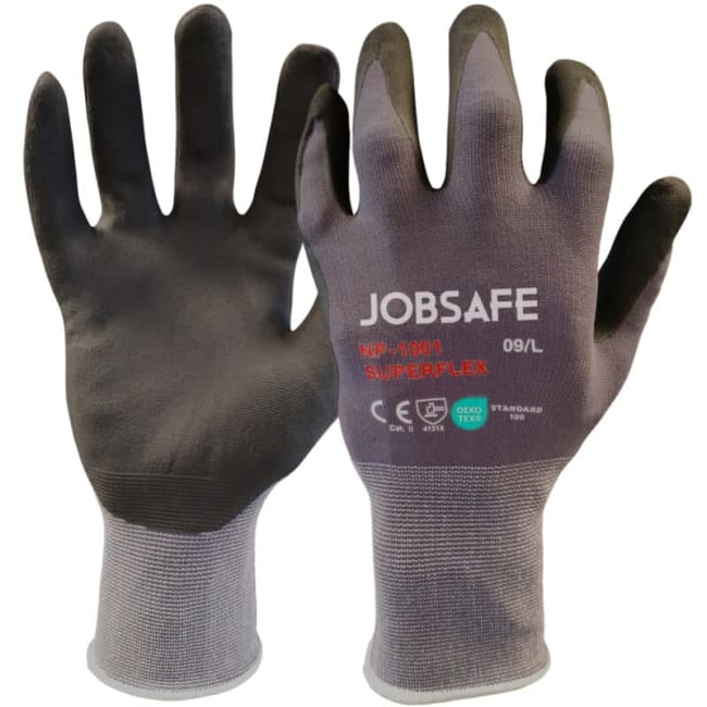 Monteringshanske Nitril+  M/8, dobbeltdyppet med pustende, nitril mikroskum (12/pk)