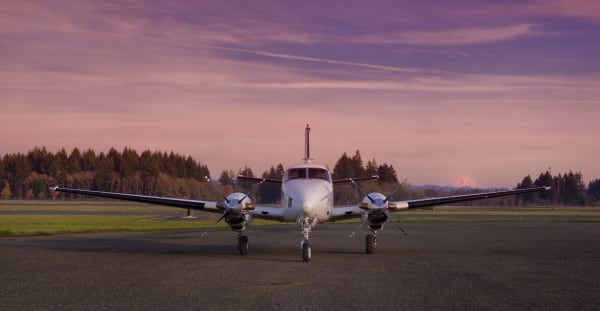 hillsboro-aviation-king-air-plane-with-sunset