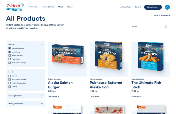 Trident Seafoods All Products Index page