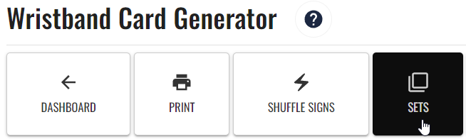 Wristband Generator sets panel with named sets