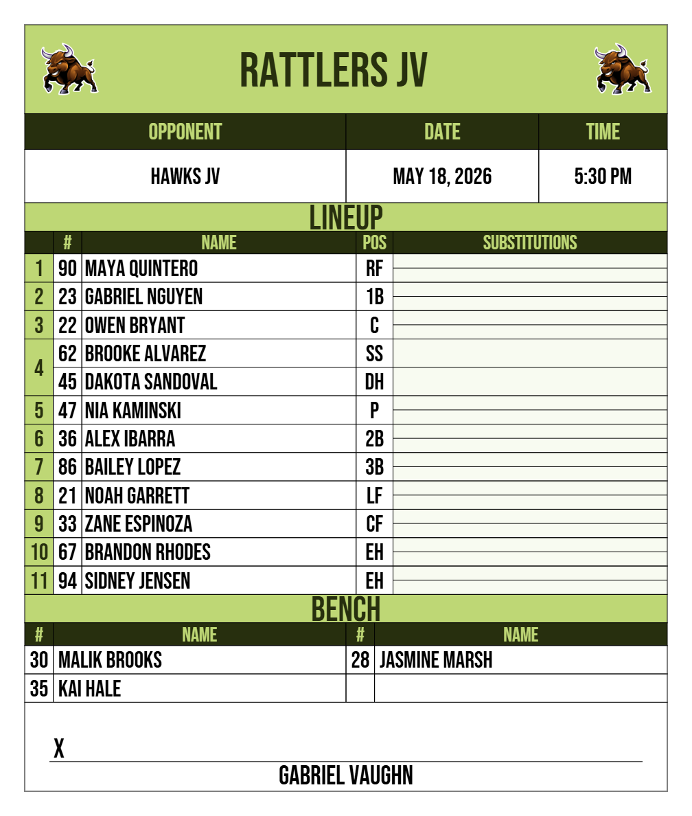 Lineup Cards featured 16