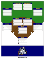 Blank depth chart with four outfield positions on a green and brown field diagram, four lines each and a husky logo footer