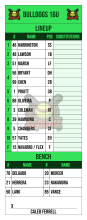 Bright green 16U softball lineup card with softball logos, ten batters plus flex, DH and second baseman sharing fourth, bench and signature