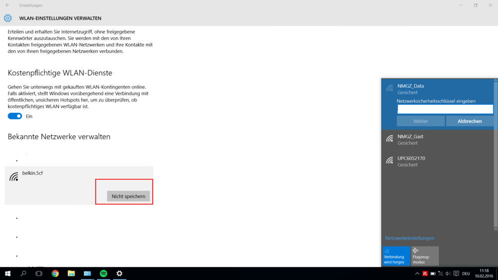WLAN-Passwort Windows 10