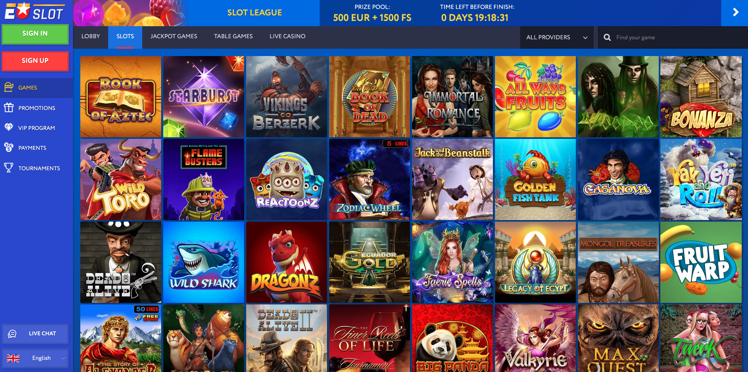 Spillet udvælgelse på online casino EUslot Spille spil på online casino EUslot.com