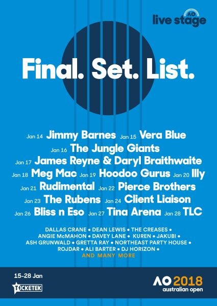 Tina Arena headlines Australian Tennis Open Live Stage 2018