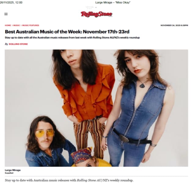 Rolling Stone Best Aus Music of the week LARGE MIRAGE! 