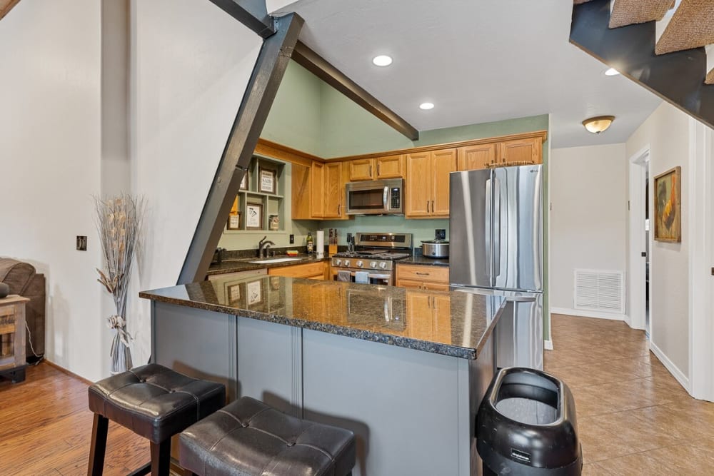 Large kitchen island with seating - perfect spot for preparing  those large family/ friend meals!