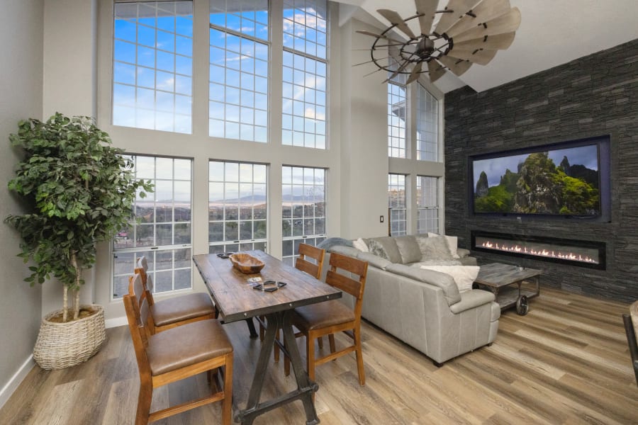 The centrally located great room is the perfect gather place for large families, corporate retreats, family and friends get togethers. Seating for everyone with room to roam.
