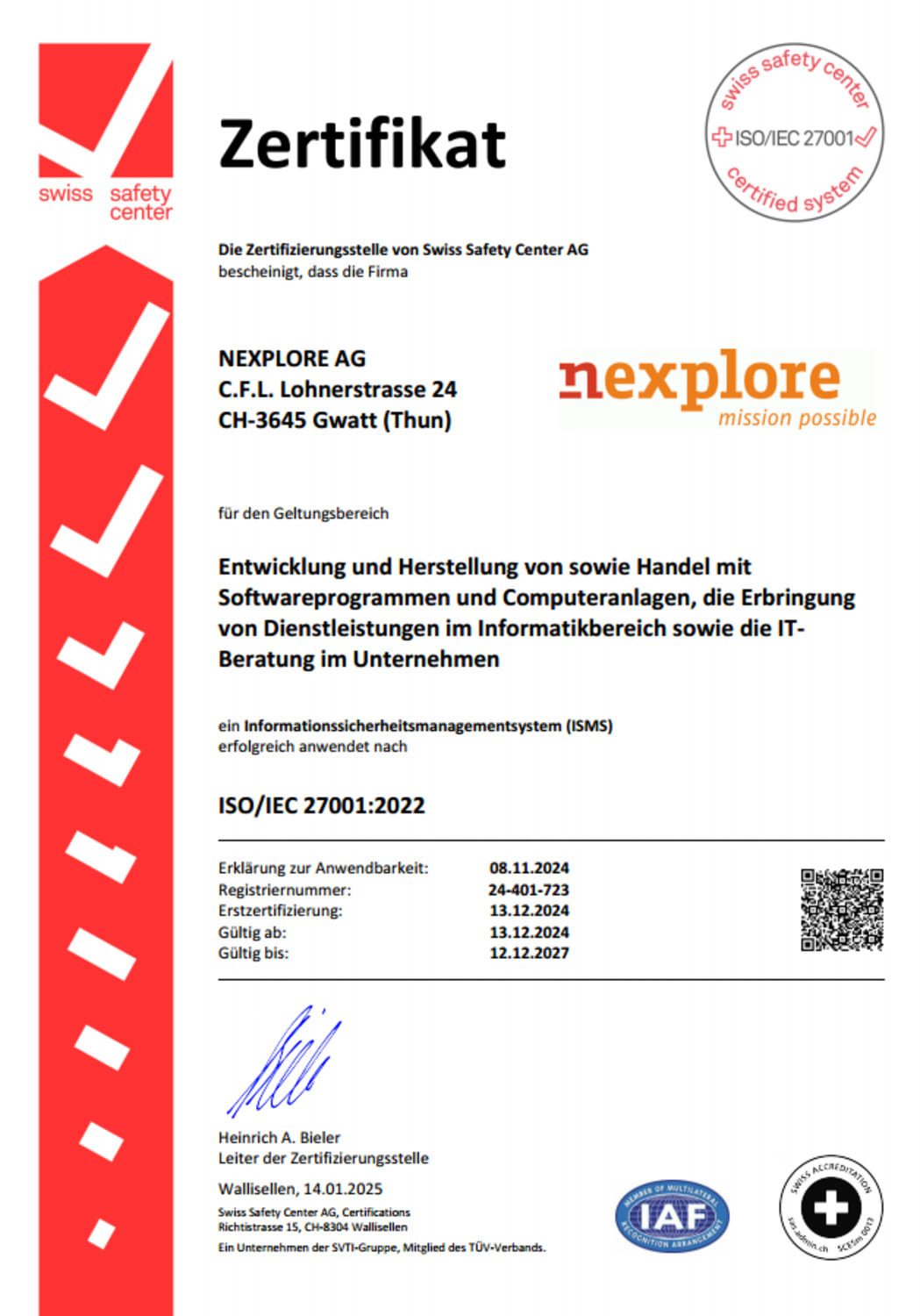 ISO 27001-Zertifikat