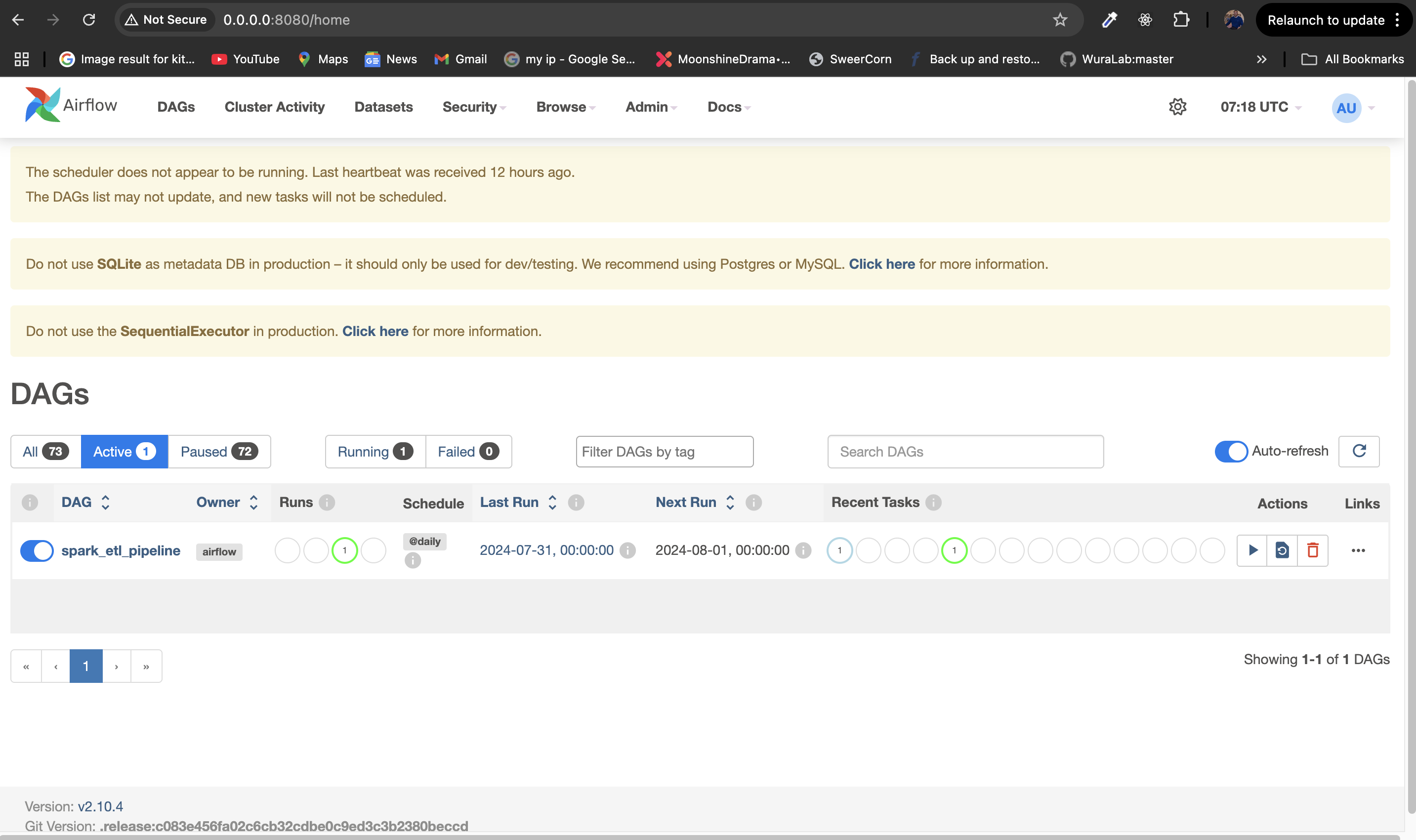 Apache Airflow dashboard UI