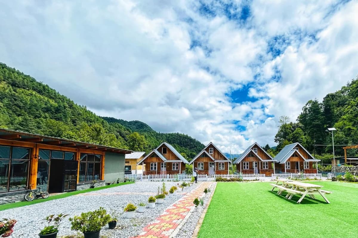 Scandinavian-style timber cottages at The Willow in Shergaon.
