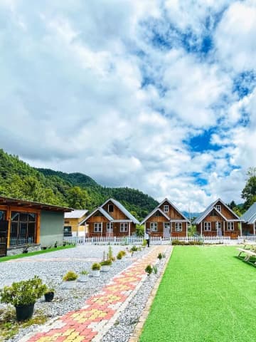 Scandinavian-style timber cottages at The Willow in Shergaon.