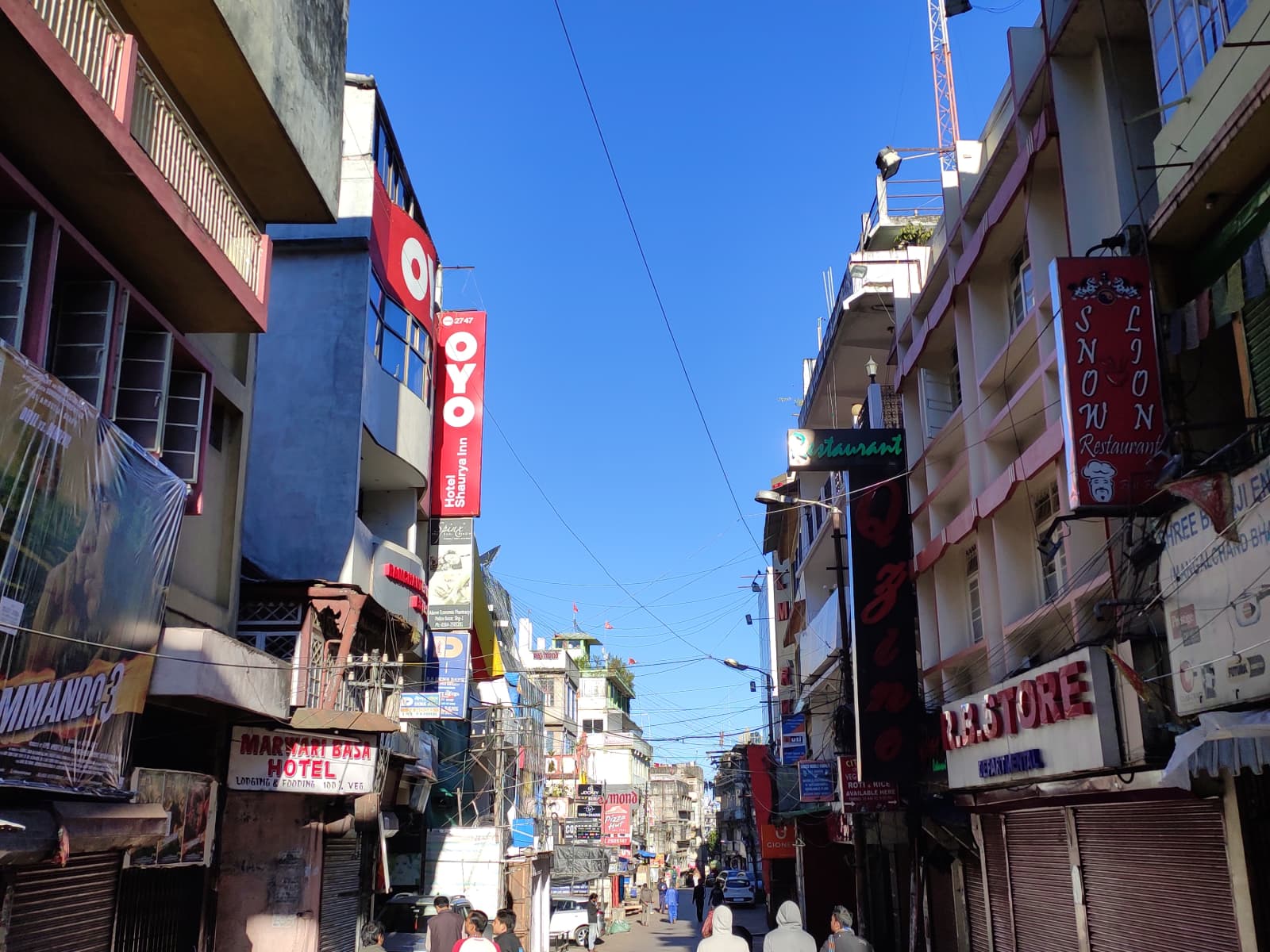 Commercial shops and streetscape at Police Bazar in central Shillong
