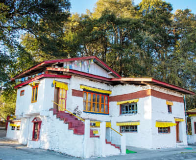 The peaceful courtyard of Urgelling Monastery, birthplace of the 6th Dalai Lama.