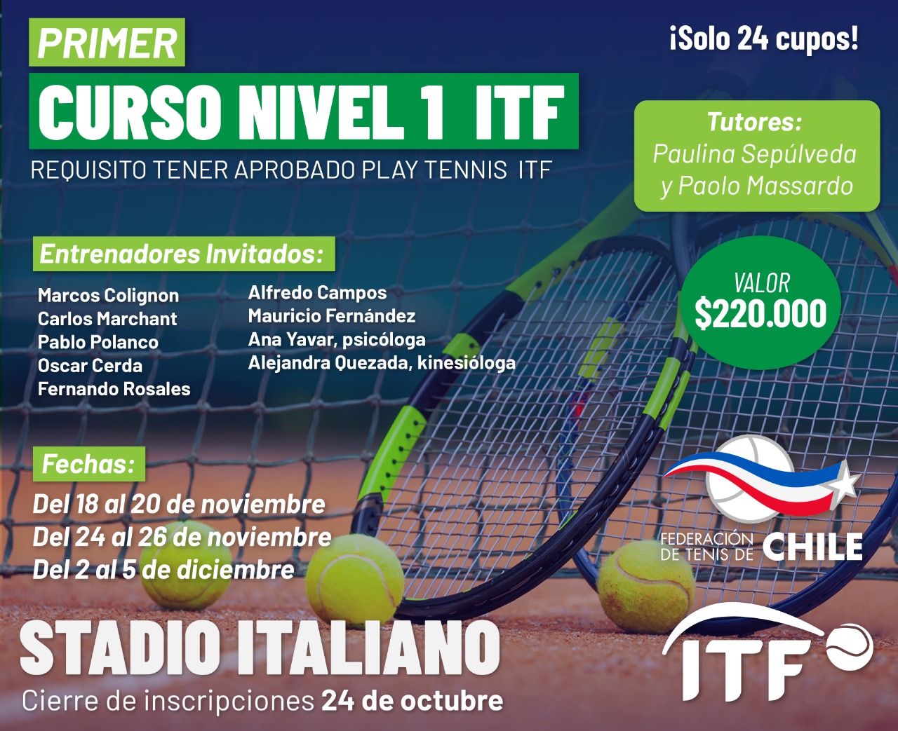 El Área de Capacitación anuncia el Primer Curso Nivel 1 ITF 2022