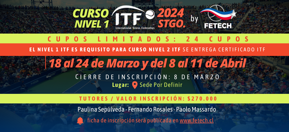 Listado seleccionados Primer Curso Nivel 1 ITF para entrenadores 2024