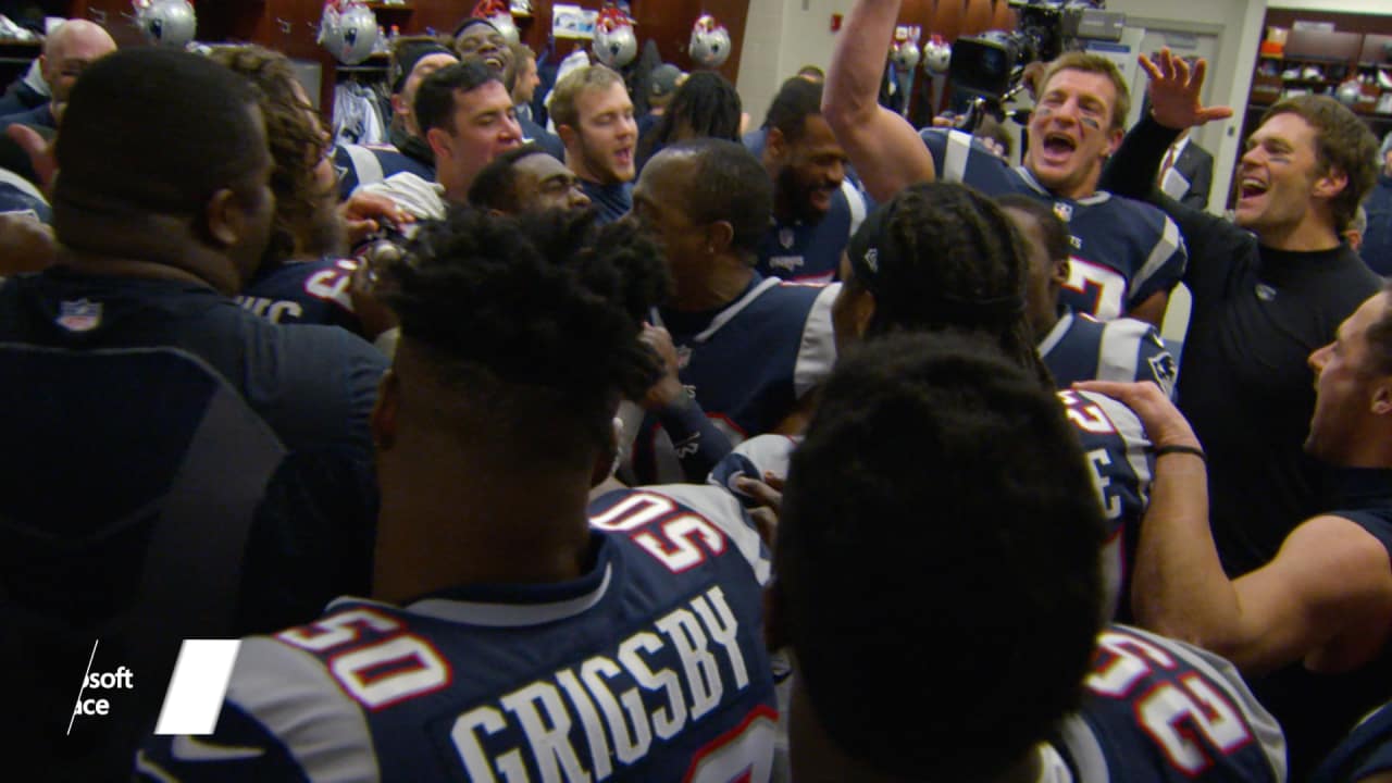 Patriots Locker Room Celebration Following the Win over the Bills
