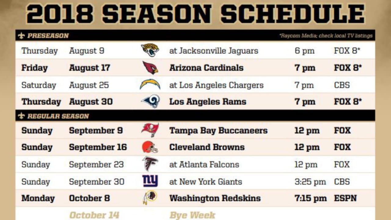Saints 2018-19 Schedule Breakdown