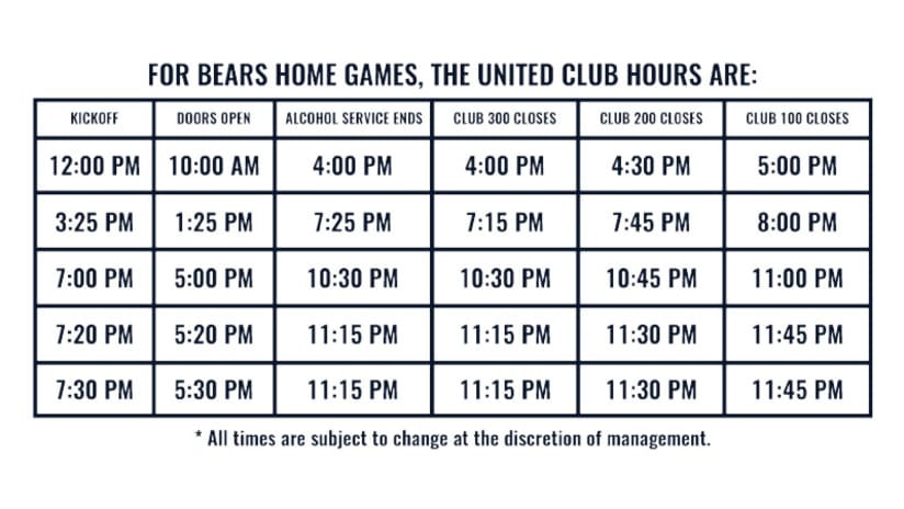 United Club  Chicago Bears Official Website