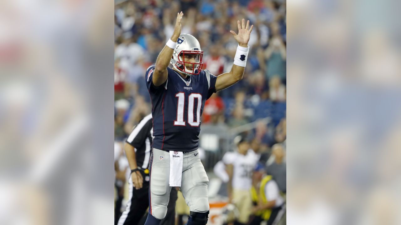 New England Patriots quarterback Tom Brady (12) gives a high five to  fullback James Develin (46) after a conversion in the fourth quarter  against the Minnesota Vikings at Gillette Stadium in Foxborough