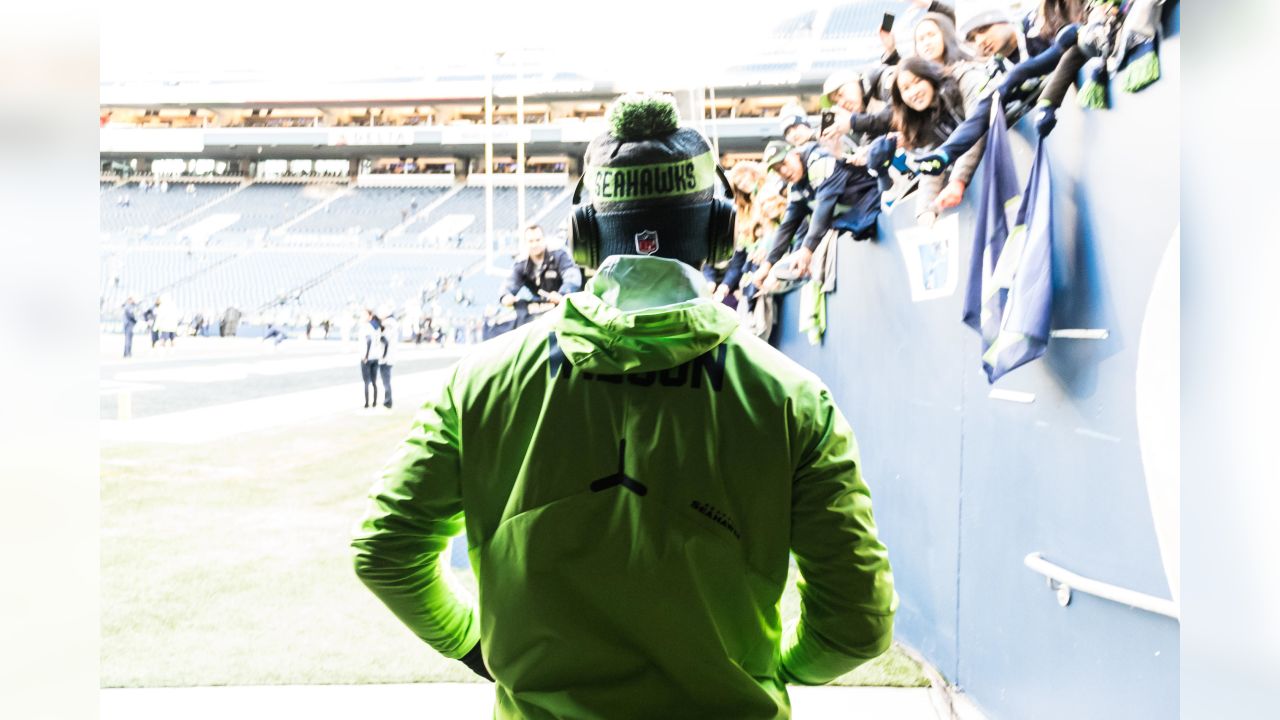 Seahawks quarterback Russell Wilson emerges from the tunnel for his early pregame warmups two hours before kickoff.