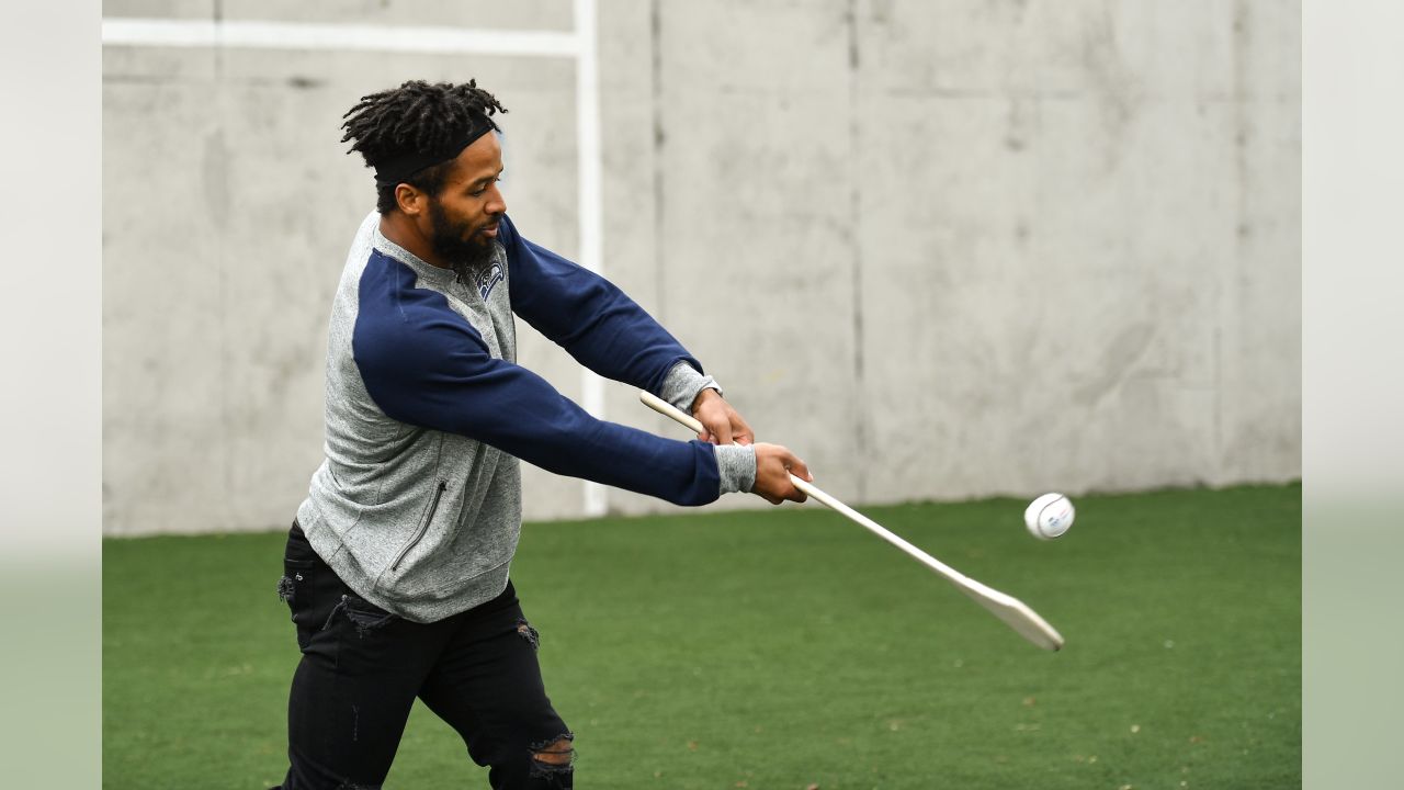 23 March 2018; Two-time Superbowl winning coach, Rob Ryan, Seattle Seahawks Earl Thomas, New York Giants Landon Collins and Baltimore Ravens Alex Collins, touched down in Dublin today for the NFL UK Live event, presented by Subway®. As part of their visit, Earl, Landon and Alex accompanied by Rob Ryan and the Vince Lombardi trophy put their athleticism to the test today at Dublins Clanna Gael Fontenoy GAA Club, where hurling legend Jackie Tyrell, and Dublin football legend attempted to teach them the skills of our national sports. The NFL UK Live event, presented by Subway®, will take place tomorrow (Saturday, 24th March) at Dublins Convention Centre where Rob, Earl, Landon and Alex will also be joined by the Philadelphia Eagles Jay Ajayi for an evening of entertainment, hosted by Sky Sports presenter, Neil Reynolds. Doors for the event open at 6pm, with the live show kicking off at 7.30pm. Tickets for the event, which are free-of-charge, are available at: www.nfluk.com/events/Dublin.html . Pictured is Earl Thomas of the Seattle Seahawks at Clanna Gael Fontenoy GAA Club, Irishtown, Dublin Photo by Brendan Moran/Sportsfile
