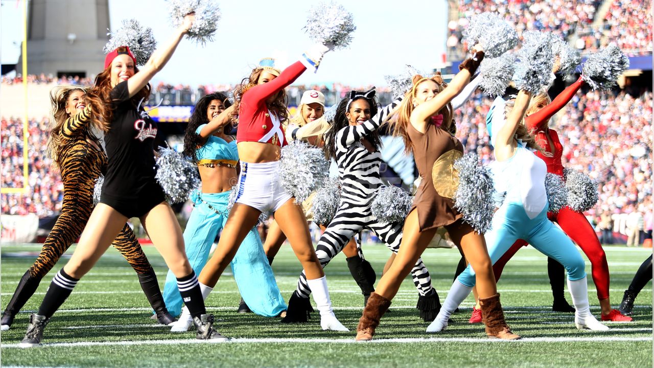 28 October 2007: Patriot Cheerleaders perform pregame dressed in their  halloween costumes. The New England Patriots