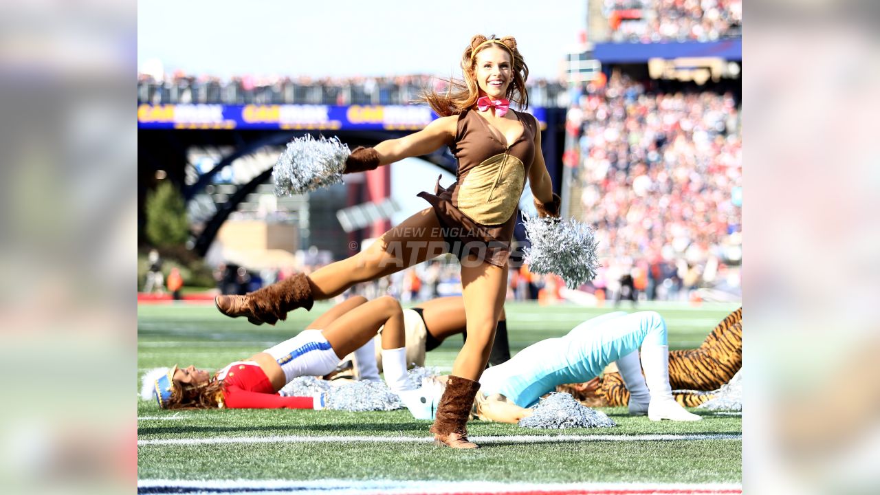 28 October 2007: Patriot Cheerleaders perform pregame dressed in their  halloween costumes. The New England Patriots