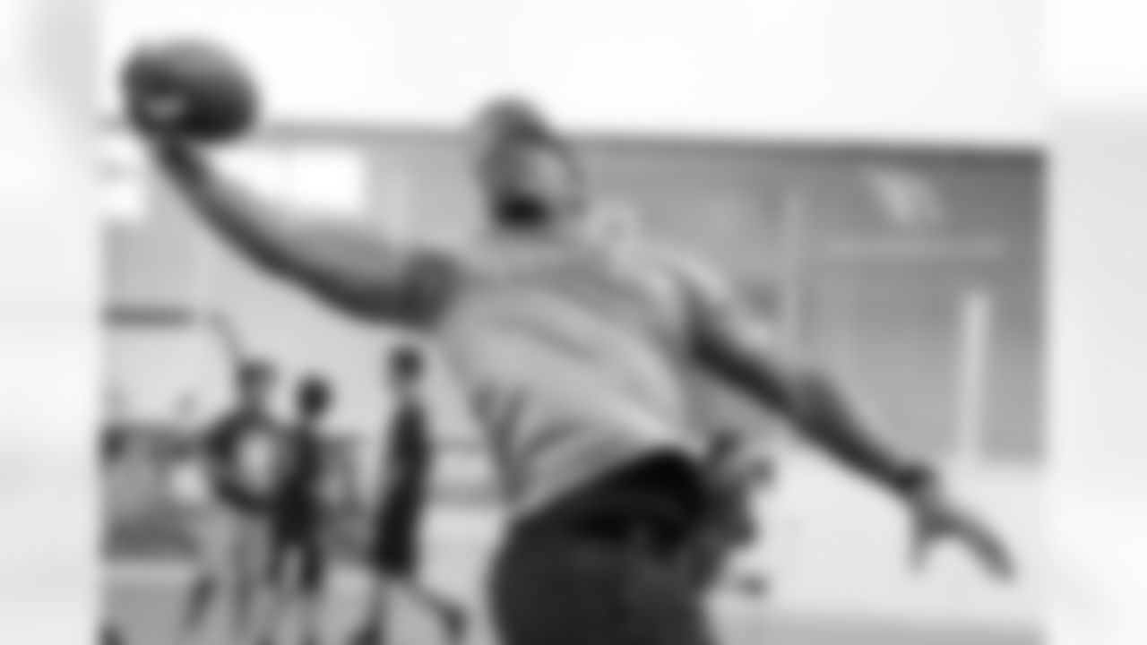 RB David Johnson grabs a pass from a camper