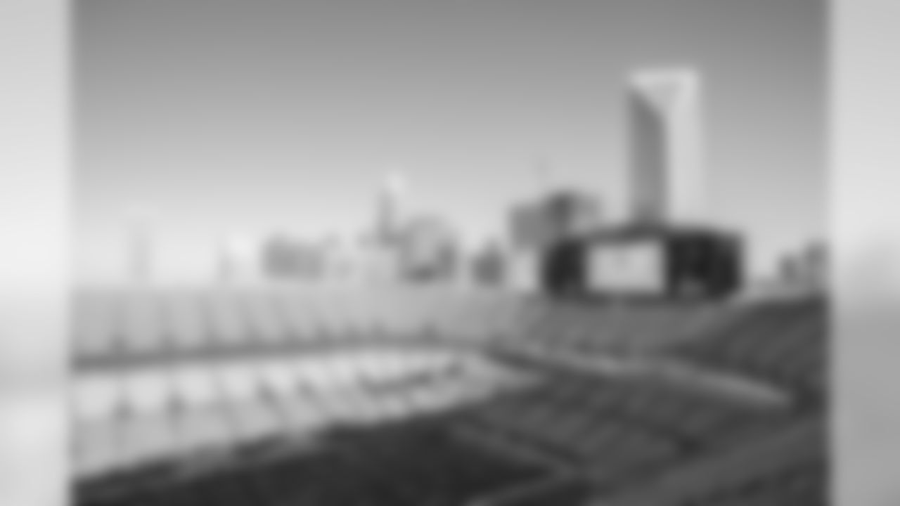 Bank of America Stadium with the Charlotte skyline in the background