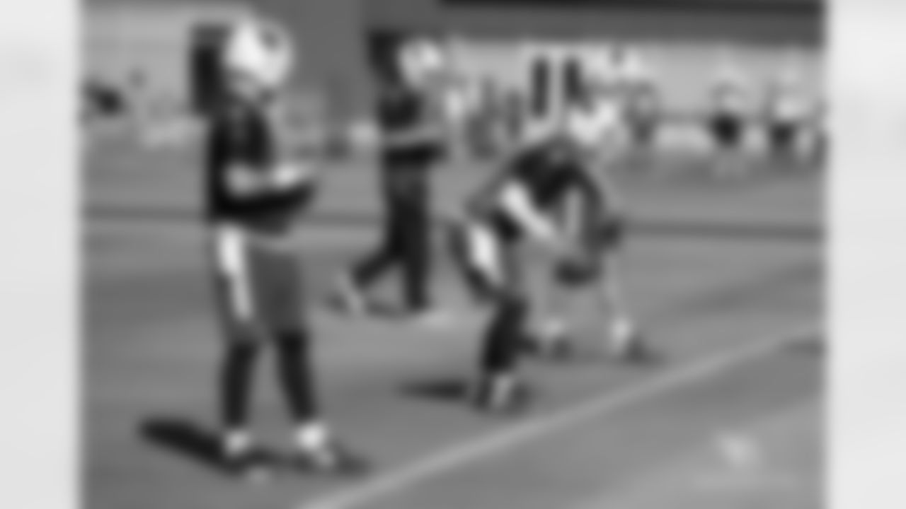 The quarterbacks work on their dropbacks