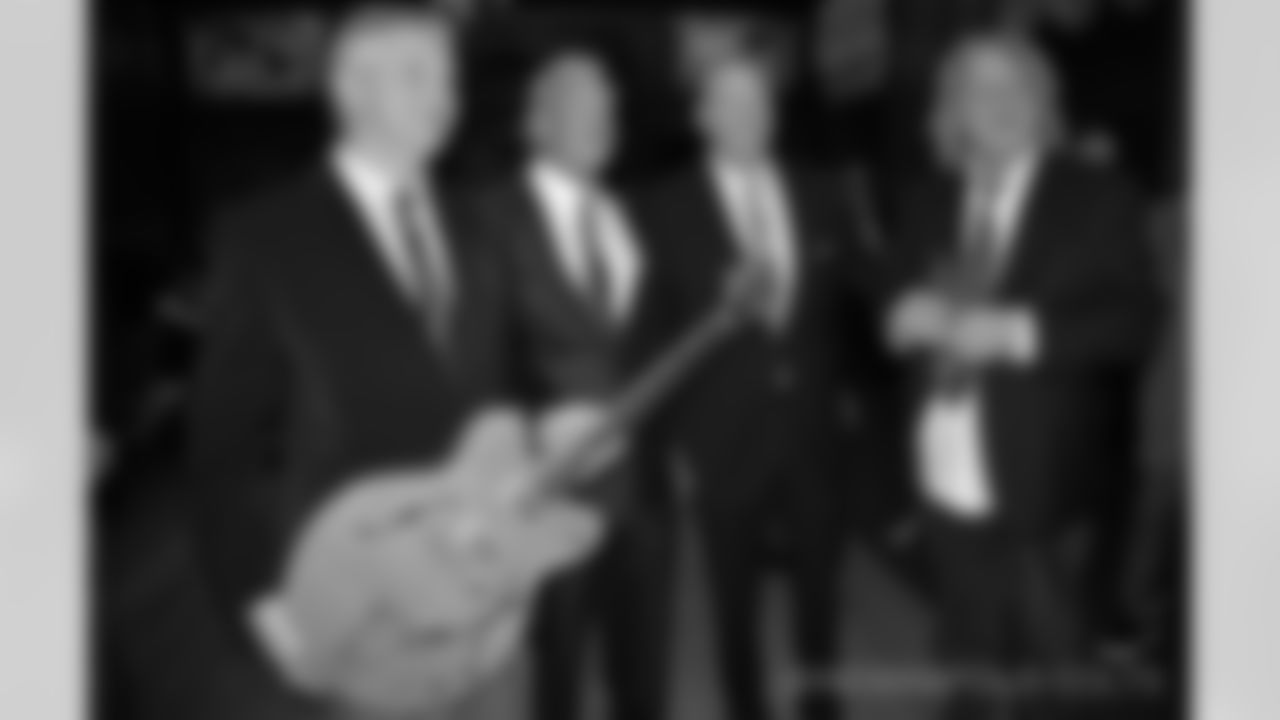 John Lennon's guitar, Jim Irsay, Roger Goodell, and David Birch (John Lennon's cousin)