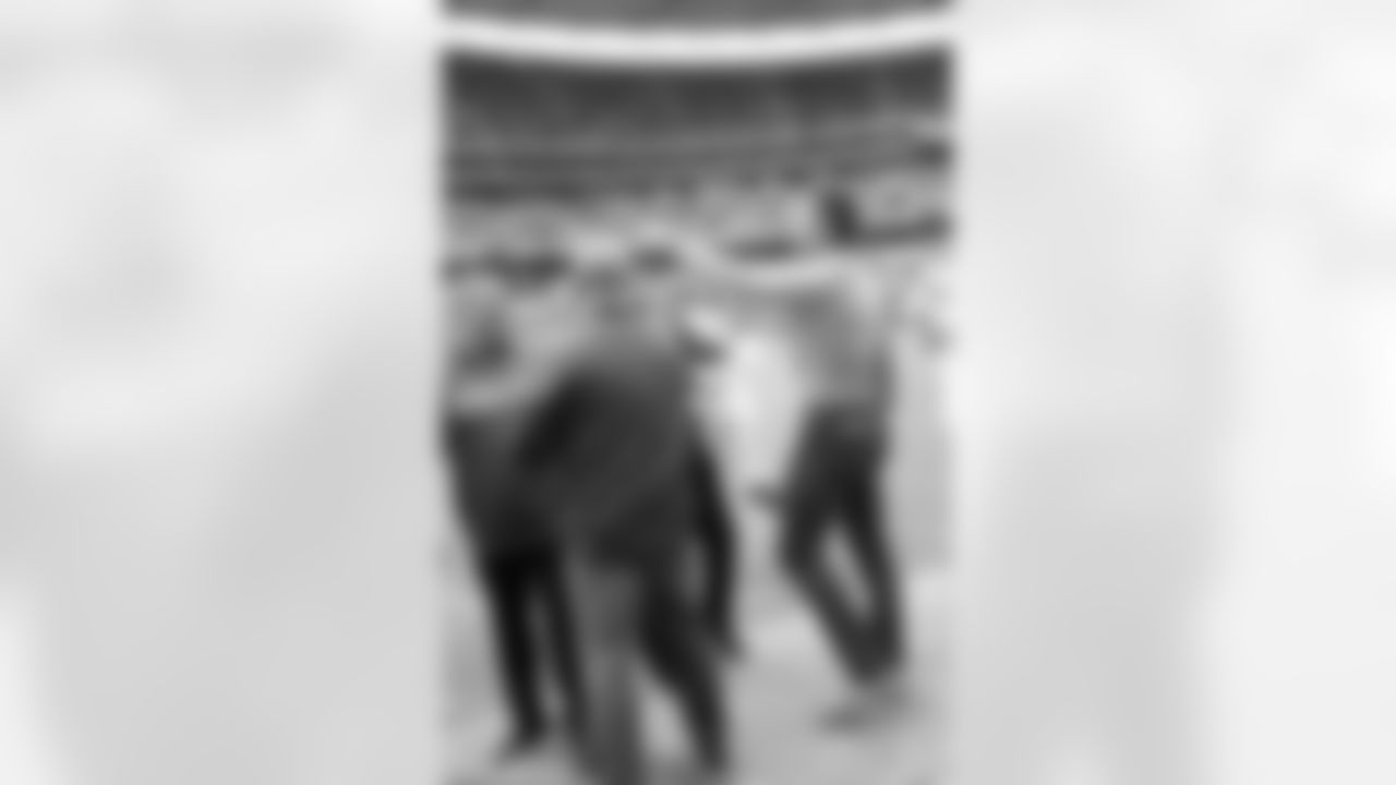 Game day, Wembley Stadium! Gary Brackett and Dallas Clark catching up with old teammates.