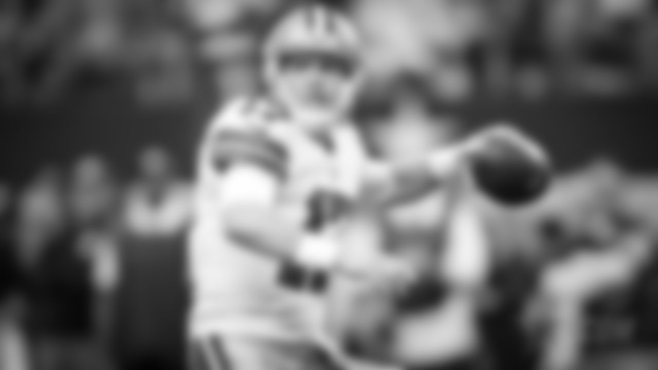 Dallas Cowboys quarterback Kellen Moore (17) passes during an NFL game against the Washington Redskins Sunday, January 3, 2016, in Arlington, Texas. The Redskins defeated the Cowboys, 34-23. (James D. Smith via AP)