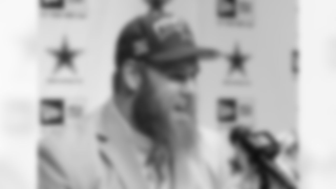 Dallas Cowboys first round draft pick, center Travis Frederick, talks to the media during the NFL draft on Saturday, April 27, 2013 in Irving, Texas. (AP Photo/James D Smith)